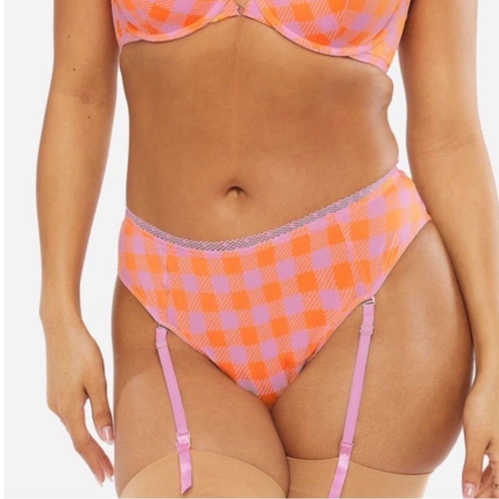 Savage X Fenty Gingham Remix Panty with Garter Straps XL NWT